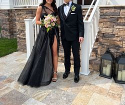 Style A1053 Andrea & Leo Couture Black Size 4 Wedding Guest Tulle A1053 Prom One Shoulder Ball gown on Queenly