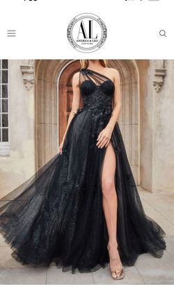 Style A1053 Andrea & Leo Couture Black Size 4 Tulle Jersey Sequined Ball gown on Queenly