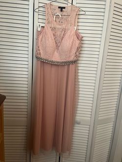 City Triangles Pink Size 16 High Neck Plus Size Floor Length A-line Dress on Queenly