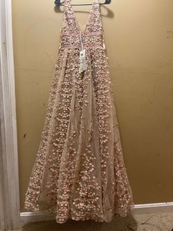 Style BB-07-27 bronxandbanco Nude Size 4 Embroidery Bb-07-27 Floor Length Jersey Ball gown on Queenly