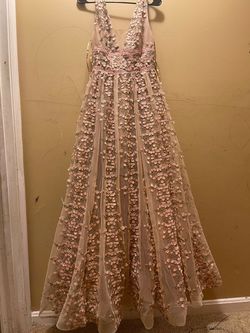 Style BB-07-27 bronxandbanco Nude Size 4 Embroidery Bb-07-27 Floor Length Jersey Ball gown on Queenly