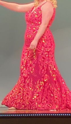 Ashley Lauren Pink Size 16 Plunge Plus Size Floor Length Mermaid Dress on Queenly