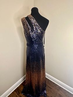 Tadashi Shoji Blue Size 12 Jersey Sequined Pageant Black Tie Prom Straight Dress on Queenly