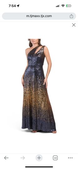 Tadashi Shoji Blue Size 12 Jersey Sequined Pageant Black Tie Prom Straight Dress on Queenly