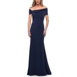 Style 29537 La Femme Blue Size 12 Floor Length Mini Black Tie Flare Straight Dress on Queenly