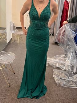 Faviana Green Size 4 Black Tie Emerald Floor Length Straight Dress on Queenly