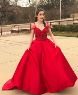 Angela and Alison Red Size 6 Angela & Alison Pageant Ball gown on Queenly