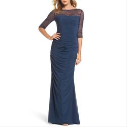 La Femme Blue Size 2 Sleeves Train Straight Dress on Queenly