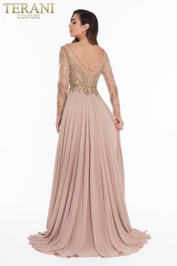 Style  1821M7563 Terani Couture Gold Size 18 Floor Length A-line Dress on Queenly