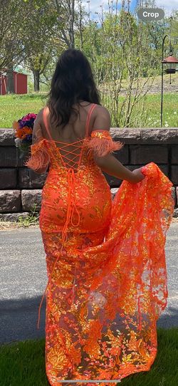 Style EW34034 Ellie Wilde Orange Size 2 Ew34034 Prom Side slit Dress on Queenly