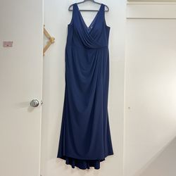 Style 28882 La Femme Blue Size 20 V Neck Black Tie Floor Length Side slit Dress on Queenly