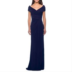 Style 26519 La Femme Blue Size 12 Sleeves High Neck 50 Off Straight Dress on Queenly
