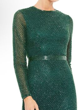 Style 5056 Mac Duggal Green Size 16 Long Sleeve Black Tie Belt Floor Length A-line Dress on Queenly