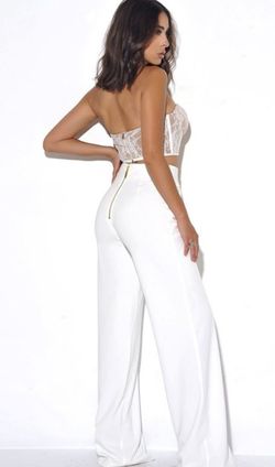 Miss Circle White Size 4 Bachelorette Floor Length Jumpsuit Dress on Queenly