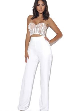 Miss Circle White Size 4 Bachelorette Floor Length Jumpsuit Dress on Queenly