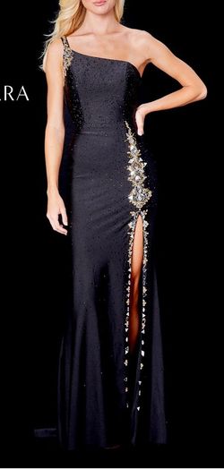 Style 20059 Amarra Black Size 2 Backless Jersey Floor Length Side slit Dress on Queenly