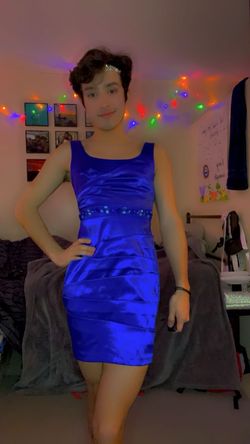 Teeze Me Blue Size 4 Square Homecoming Jersey Cocktail Dress on Queenly