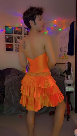 Hannah S Orange Size 6 Mini Strapless Cocktail Dress on Queenly