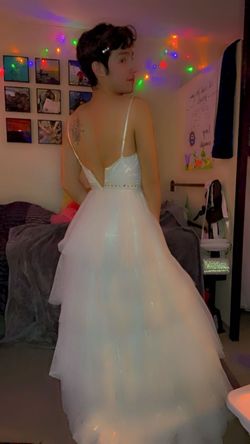 B. Darlin White Size 4 Tall Height Jersey Floor Length Straight Dress on Queenly