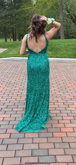 Sherri Hill Green Size 2 Floor Length Plunge Jersey Pageant Side slit Dress on Queenly