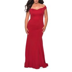 Style 28963 La Femme Red Size 18 Mermaid Cap Sleeve Floor Length Train Dress on Queenly