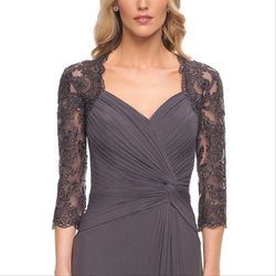 Style 23244 La Femme Multicolor Size 20 Jewelled Jersey Sheer Polyester Straight Dress on Queenly