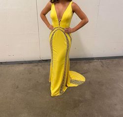 Sherri Hill Yellow Size 4 Medium Height Pageant Jersey Straight Dress on Queenly