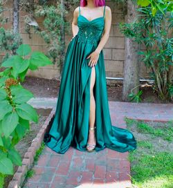 Hot contact Green Size 4 Prom Plunge A-line Dress on Queenly