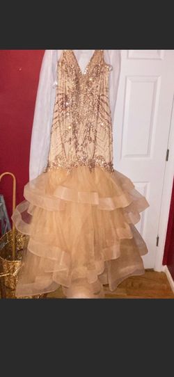 Style Jovani 48729 Jovani Nude Size 16 Jersey Plunge Mermaid Dress on Queenly
