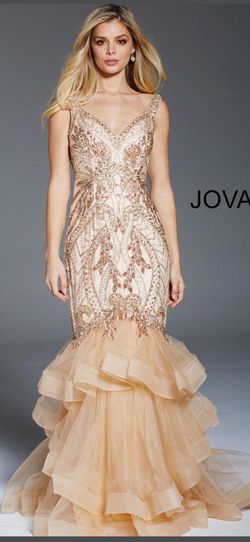 Style Jovani 48729 Jovani Nude Size 16 Jersey Plus Size Mermaid Dress on Queenly