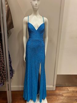 Faviana Blue Size 4 Prom Jersey Short Height Mermaid Dress on Queenly