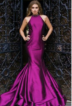 Jovani Purple Size 2 Floor Length Short Height High Neck Mermaid Dress on Queenly
