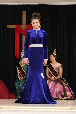 Style 3275M Ritzee Blue Size 4 Pageant Floor Length Jersey Mermaid Dress on Queenly