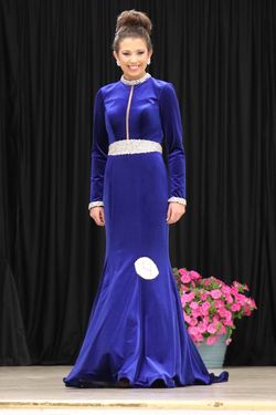Style 3275M Ritzee Blue Size 4 Floor Length Jersey Medium Height Mermaid Dress on Queenly