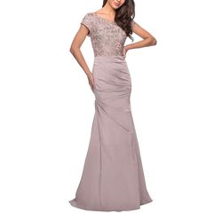 Style 26806 La Femme Nude Size 6 26806 Floor Length A-line Cap Sleeve Straight Dress on Queenly