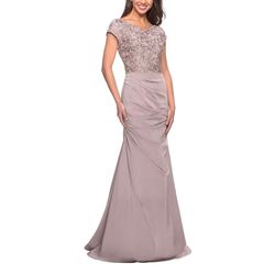 Style 26806 La Femme Nude Size 6 26806 Floor Length A-line Cap Sleeve Straight Dress on Queenly