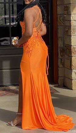 Style 20019 Amarra Orange Size 2 Black Tie Pageant Floor Length Side slit Dress on Queenly