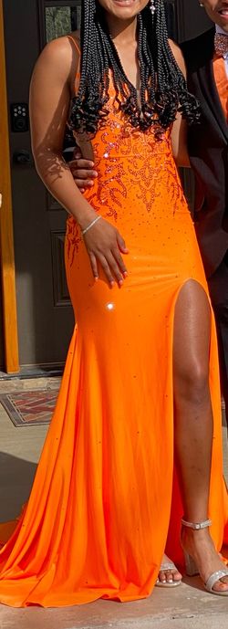 Style 20019 Amarra Orange Size 2 Prom Black Tie Floor Length Side slit Dress on Queenly