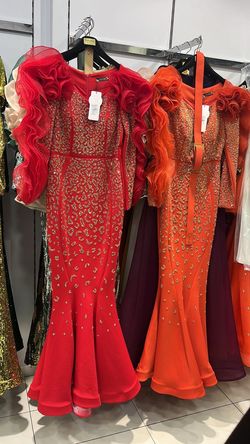 Style 32971053 CARAMEL Orange Size 10 Sleeves 32971053 Military Long Sleeve Mermaid Dress on Queenly