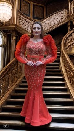 Style 32971053 CARAMEL Orange Size 10 Gala Sleeves Mermaid Dress on Queenly