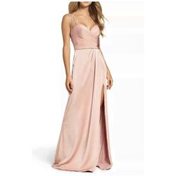 Style 24263 La Femme Pink Size 2 Polyester Jersey Side slit Dress on Queenly
