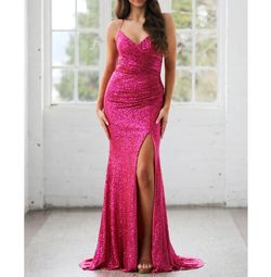 Style Fuchsia Pink Formal Sleeveless Sequined Prom  Dress Amelia Pink Size 14 Floor Length Polyester Side slit Dress on Queenly