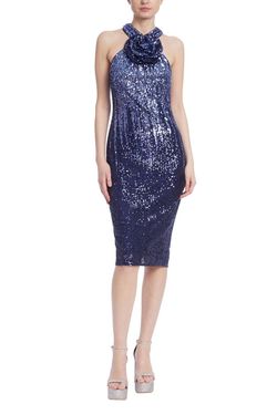 Style 1-1671977185-98 BADGLEY MISCHKA Blue Size 10 Jersey 1-1671977185-98 Navy Shiny Cocktail Dress on Queenly