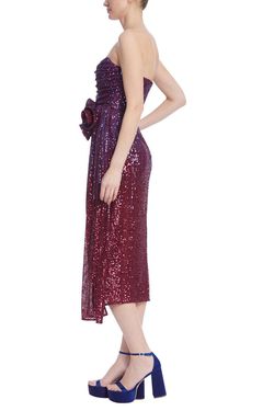 Style 1-1764102468-2168 BADGLEY MISCHKA Red Size 8 Polyester Black Tie Strapless Burgundy Sequined Cocktail Dress on Queenly
