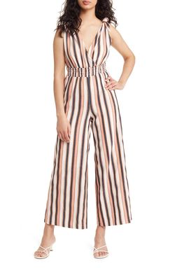 Style 1-2080021705-3011 adelyn rae Pink Size 8 Free Shipping Jewelled V Neck Coral Jumpsuit Dress on Queenly