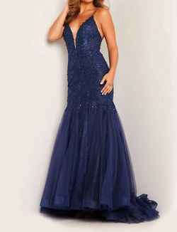 Style 1-2125227437-397 JVN Blue Size 14 Floor Length Tall Height Plus Size Mermaid Dress on Queenly