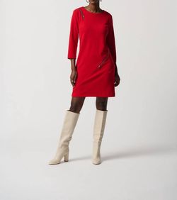 Style 1-2405395046-2168 Joseph Ribkoff Red Size 8 Spandex Long Sleeve Polyester Cocktail Dress on Queenly