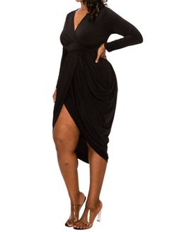 Style 1-2462890875-1465 Janette Plus Black Size 28 Long Sleeve V Neck Sleeves Cocktail Dress on Queenly