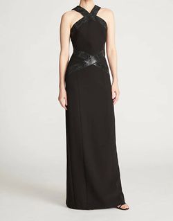Style 1-2627311052-1901 HALSTON HERITAGE Black Size 6 High Neck Polyester Straight Dress on Queenly