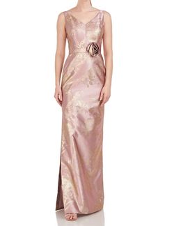 Style 1-3325036039-397 Kay Unger Pink Size 14 V Neck Shiny Straight Dress on Queenly